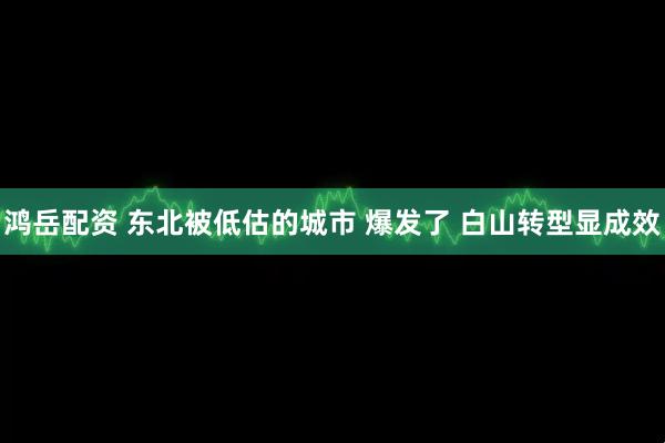 鸿岳配资 东北被低估的城市 爆发了 白山转型显成效